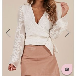 Long sleeve white wrap top